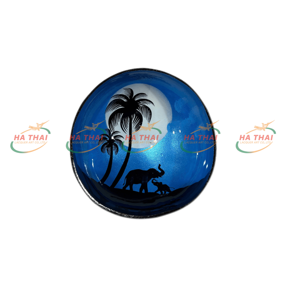 Eco-Chic Coconut Shell Lacquer Bowl With Sunset Landscape (CB095)