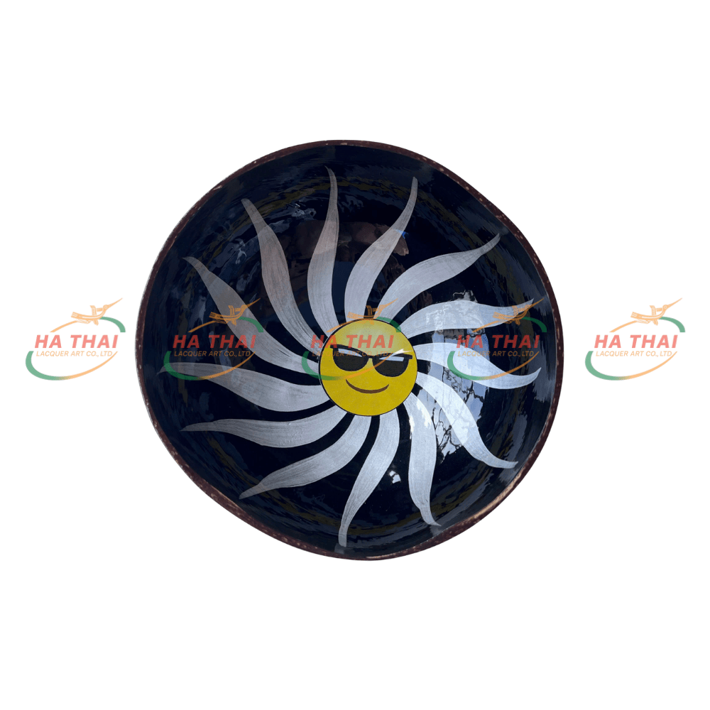 Unique Coconut Shell Bowl With Fun Emoji Design (CB093)