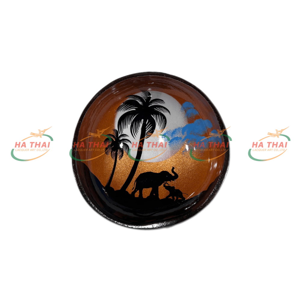 Eco-Chic Coconut Shell Lacquer Bowl With Sunset Landscape (CB095)