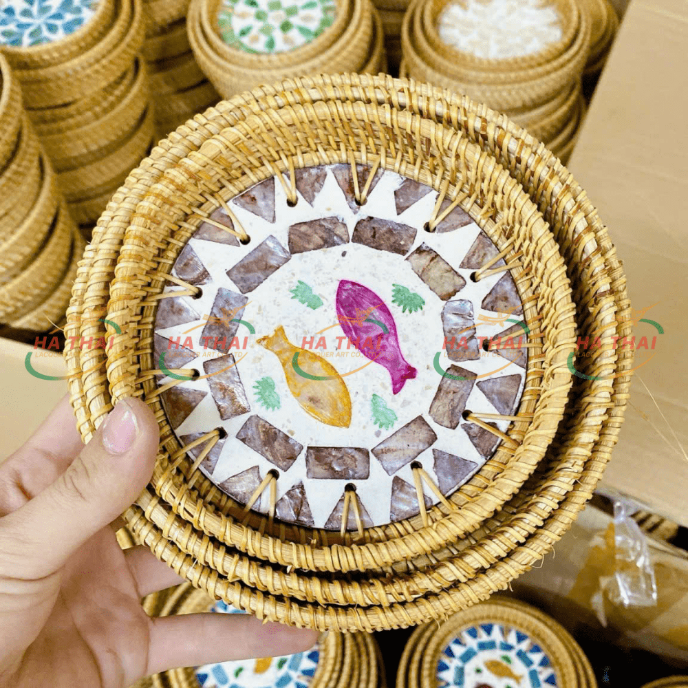 Fish Pattern and Brown Border Service Tray Set (ST-R04)