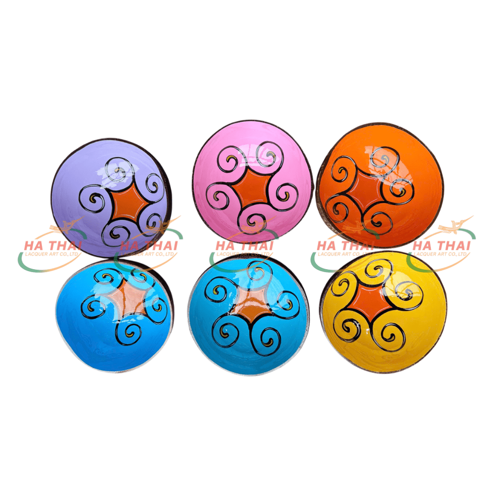 Custom handmade coconut shell bowl with unique pattern (CB079)