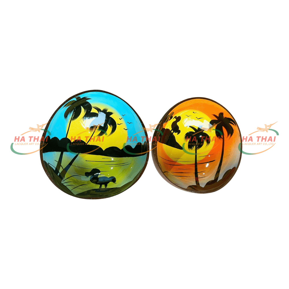 Sunset lacquer coconut art bowl (CB044)