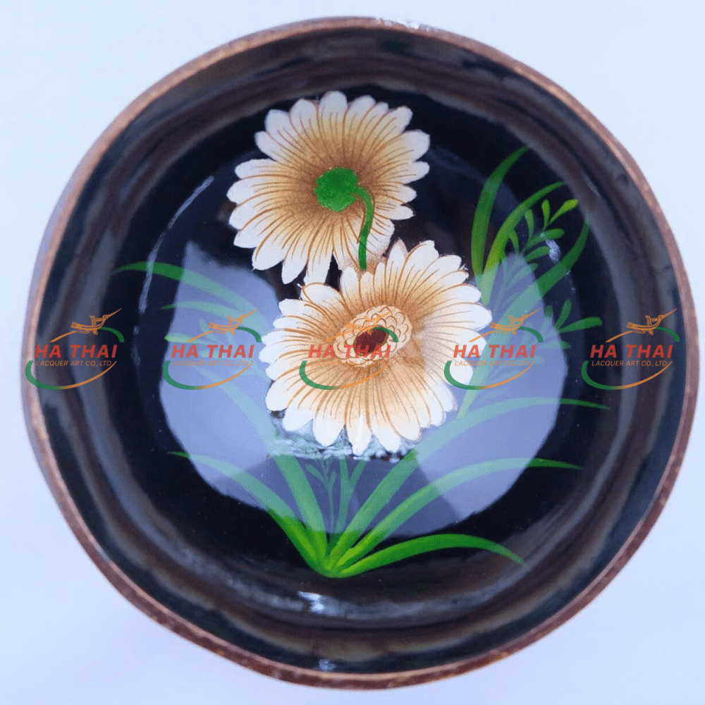Double Daisy Lacquer Coconut Bowl - CB012