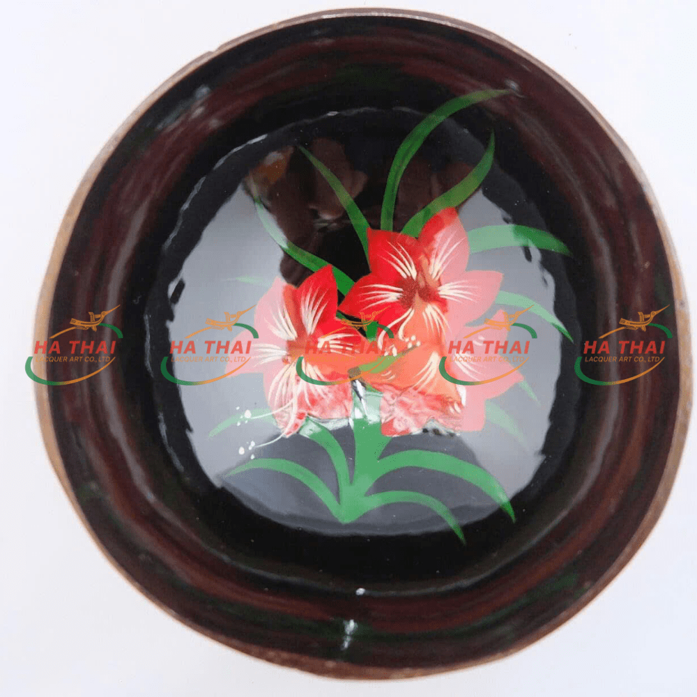 Red Lily Lacquer Coconut Bowl - CB013