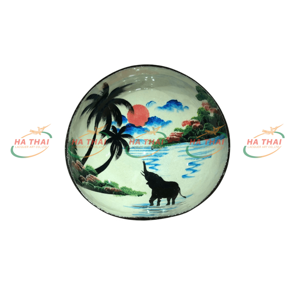 Tropical Jungle Elephant Lacquer Coconut Bowl - CB018