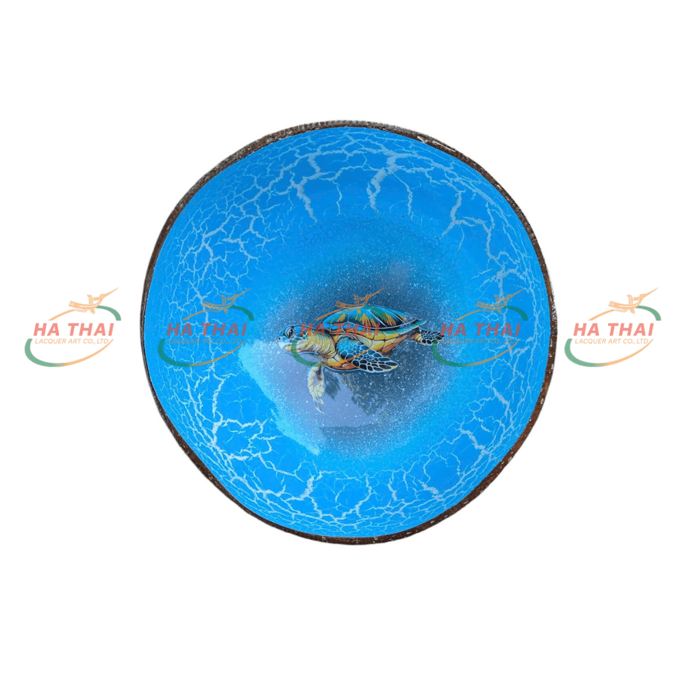 Blue Sea Turtle Lacquer Coconut Bowl (CB026)