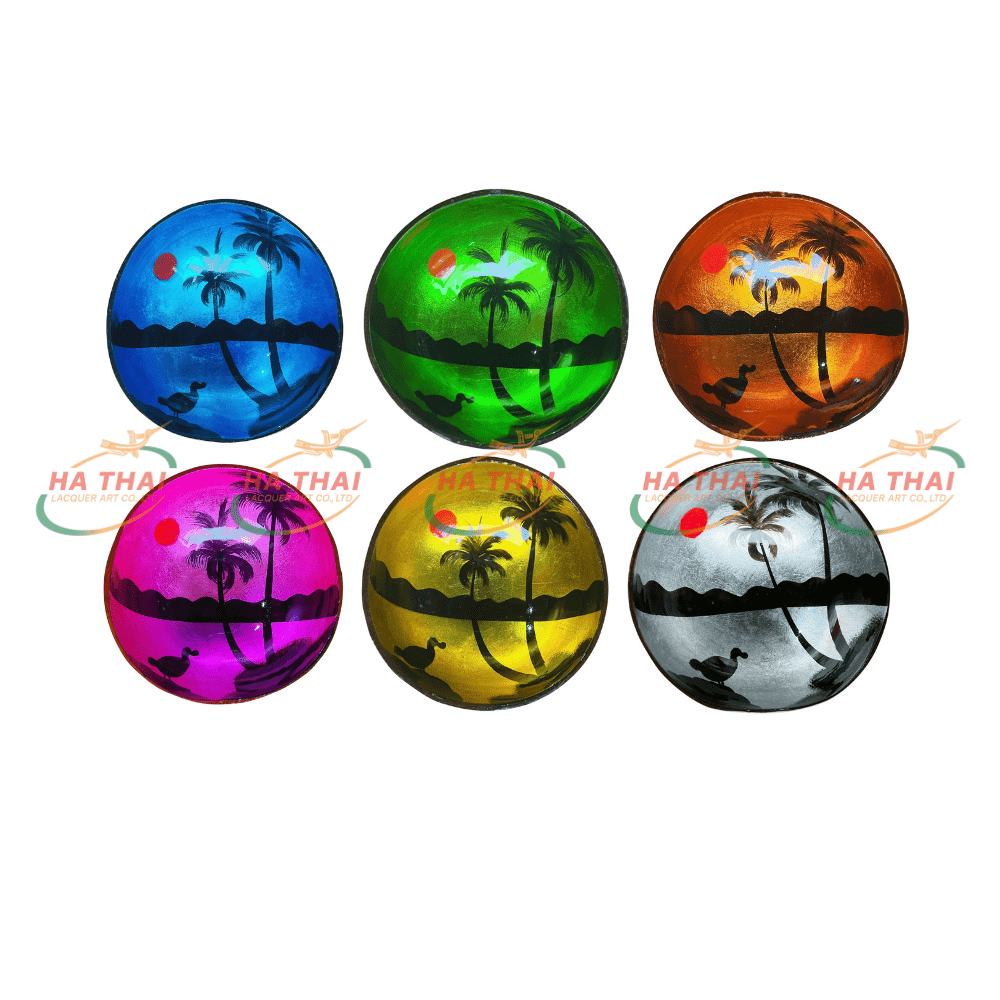 Wholesale Tropical Sea Scene Lacquer Art Coconut Bowl (CB030)