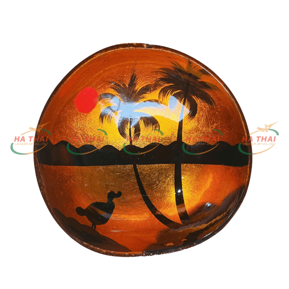 Wholesale Tropical Sea Scene Lacquer Art Coconut Bowl (CB030)