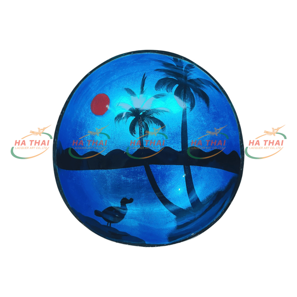 Wholesale Tropical Sea Scene Lacquer Art Coconut Bowl (CB030)