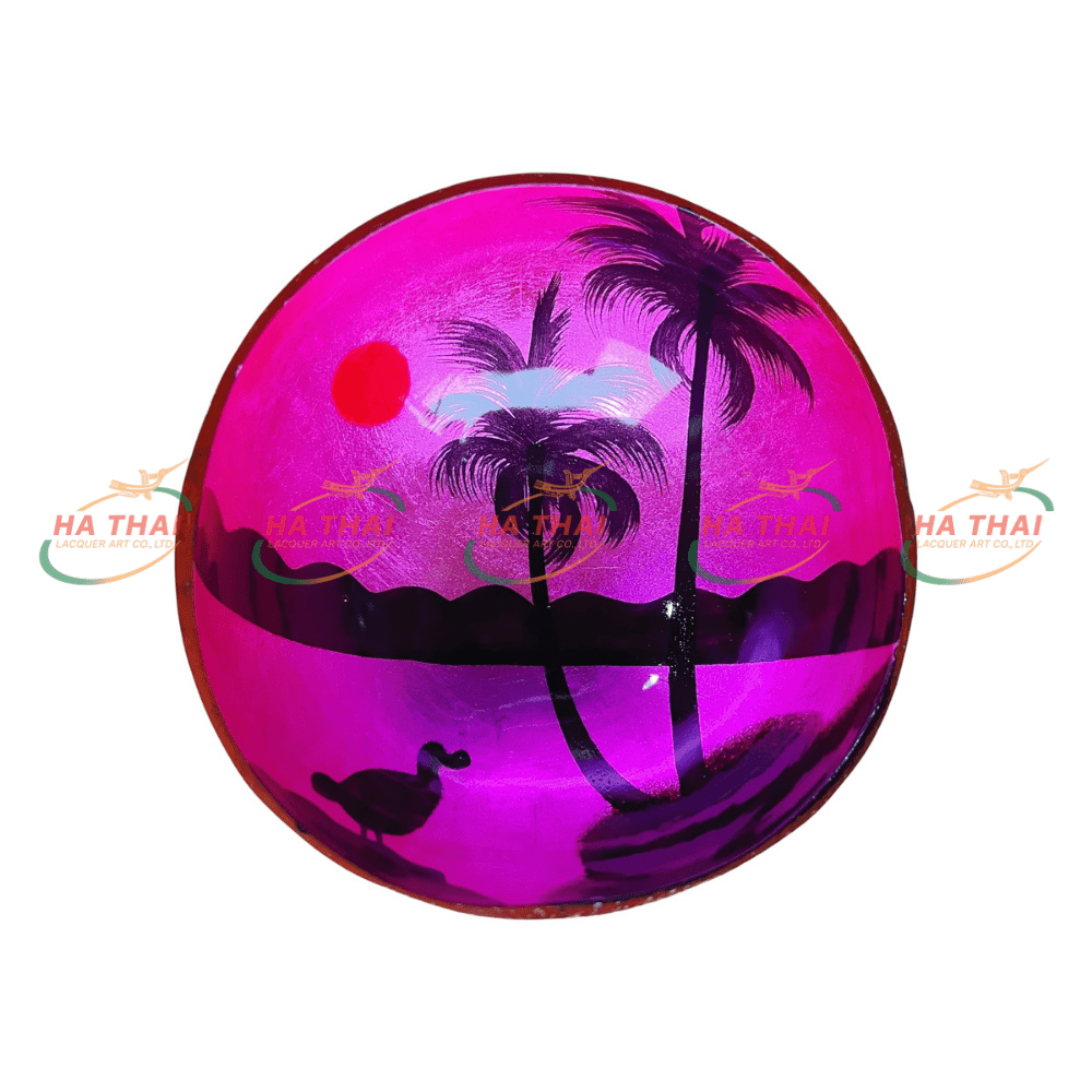 Wholesale Tropical Sea Scene Lacquer Art Coconut Bowl (CB030)