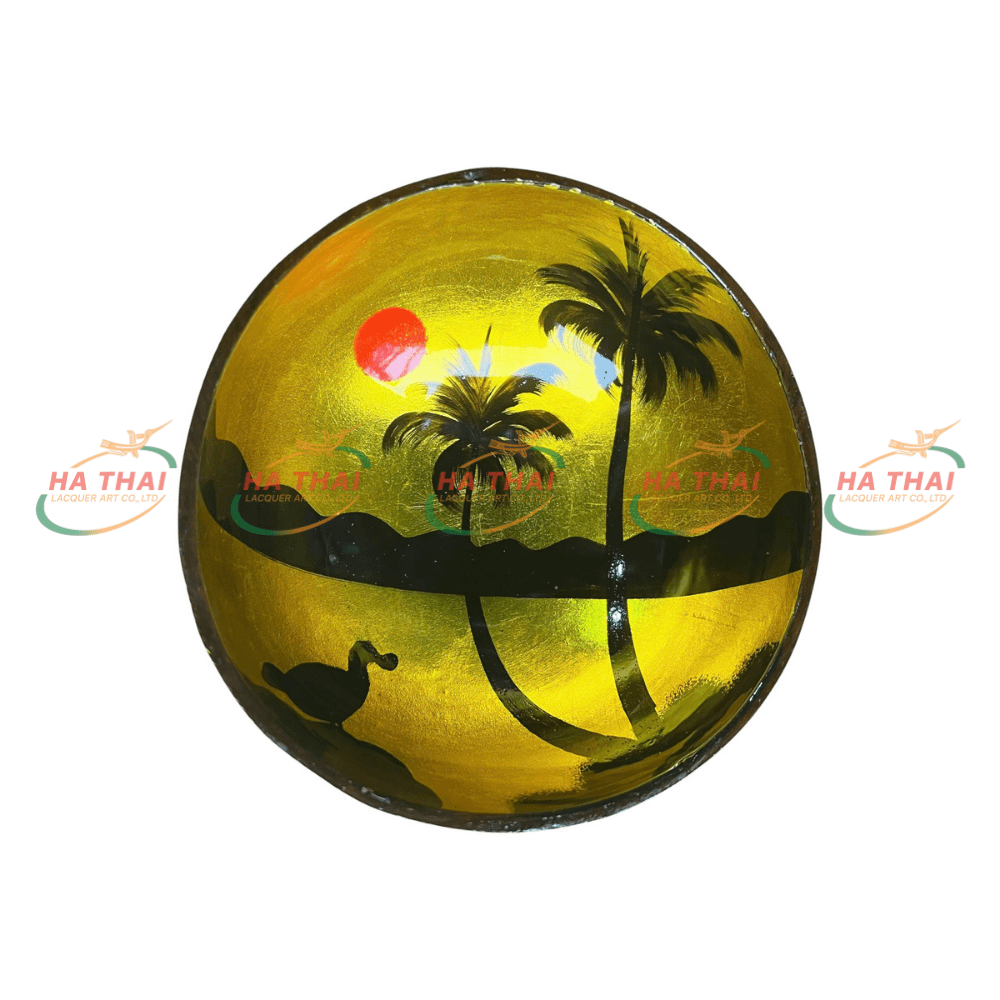 Wholesale Tropical Sea Scene Lacquer Art Coconut Bowl (CB030)