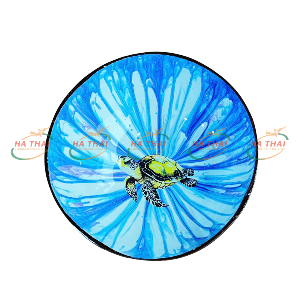 New design lacquered coconut bowl with sea turtle (CB037)