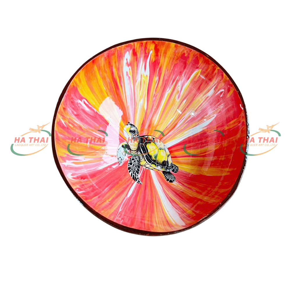 New design lacquered coconut bowl with sea turtle (CB037)