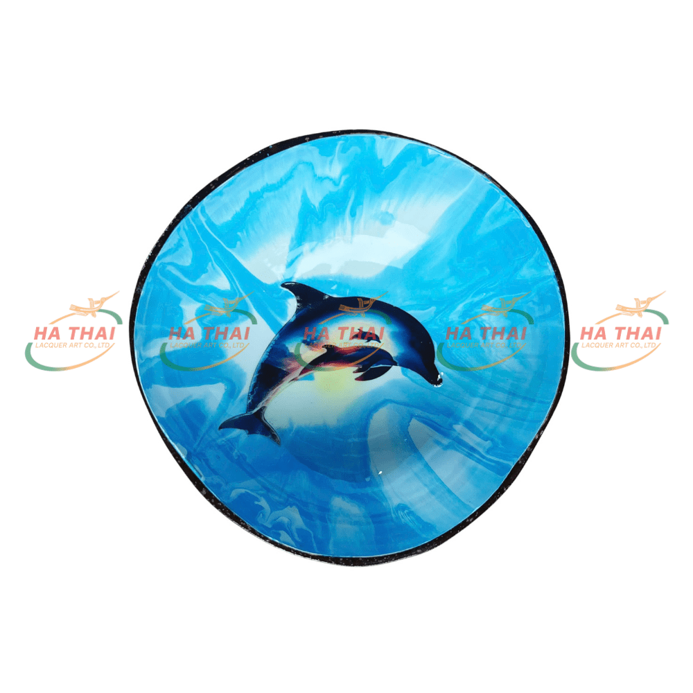 Wholesale Coconut Bowl With Dolphin On Multicolored Stone (CB043)