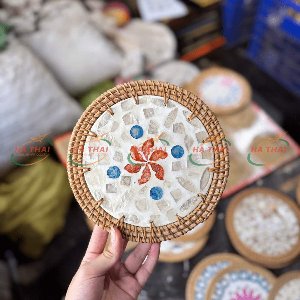 Beautiful Mother-of-Pearl Coaster with Orange Flowers (MPC06)