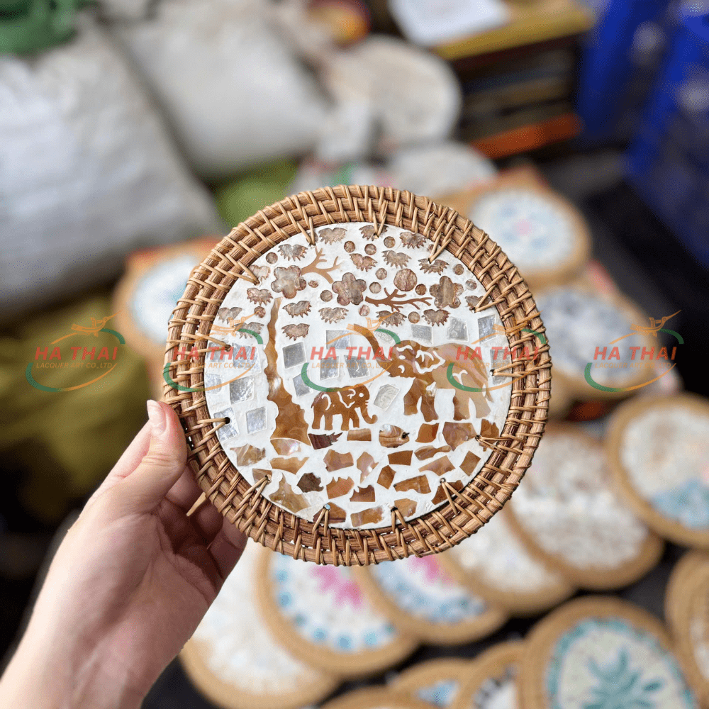 Mother of Pearl Coaster with Two Elephants (MPC13)