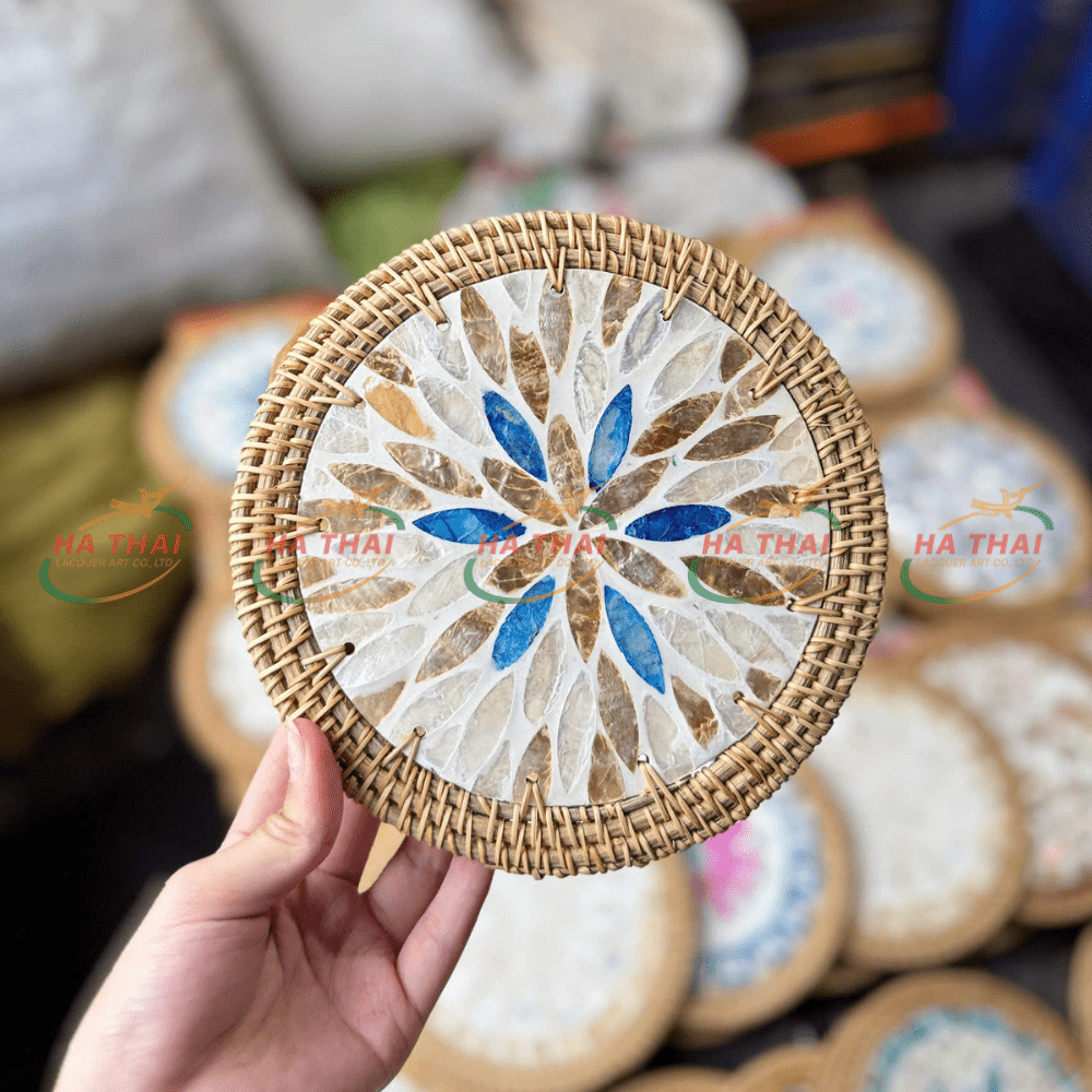 Blue and White Floral Mother-of-Pearl Coaster (MPC10)