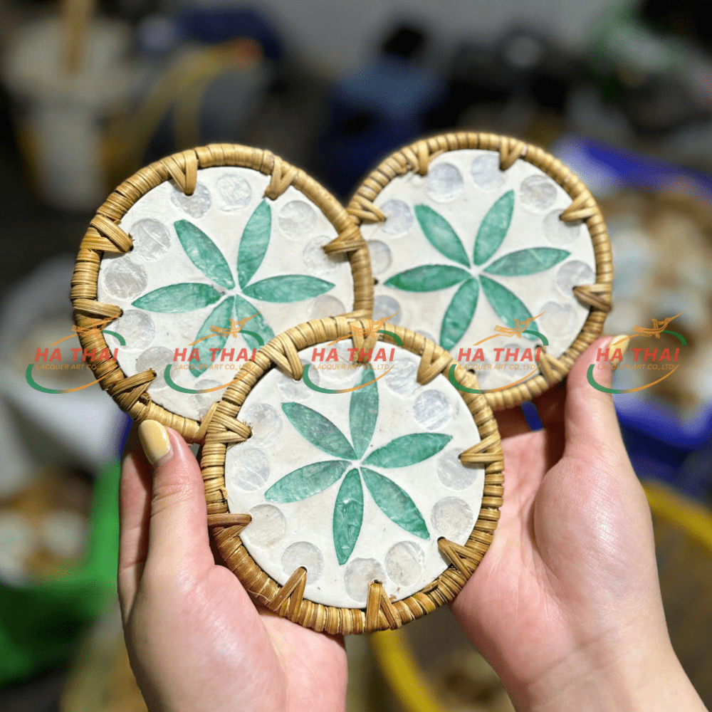 6-Petal Light Green Floral Mother-of-Petal Coaster (HC023)