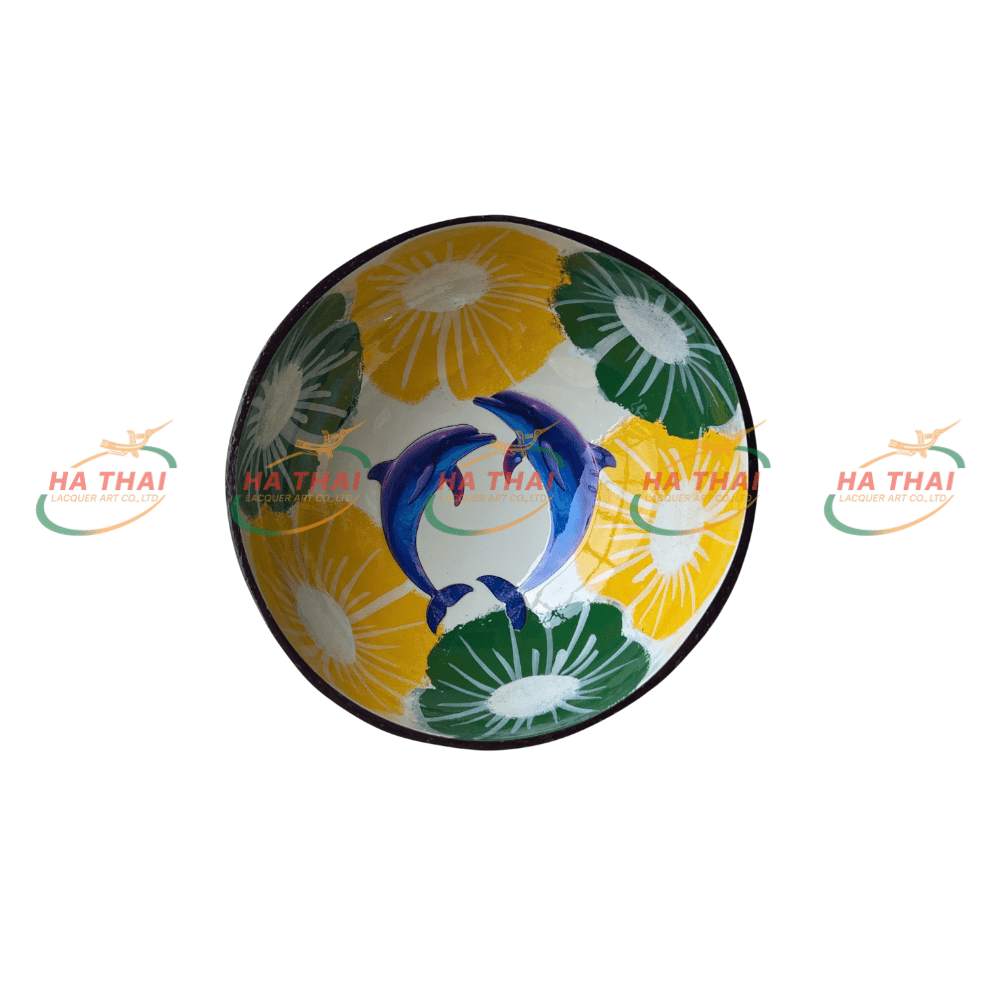 Bulk Decorative Coconut Bowl With Dolphin (CB092)