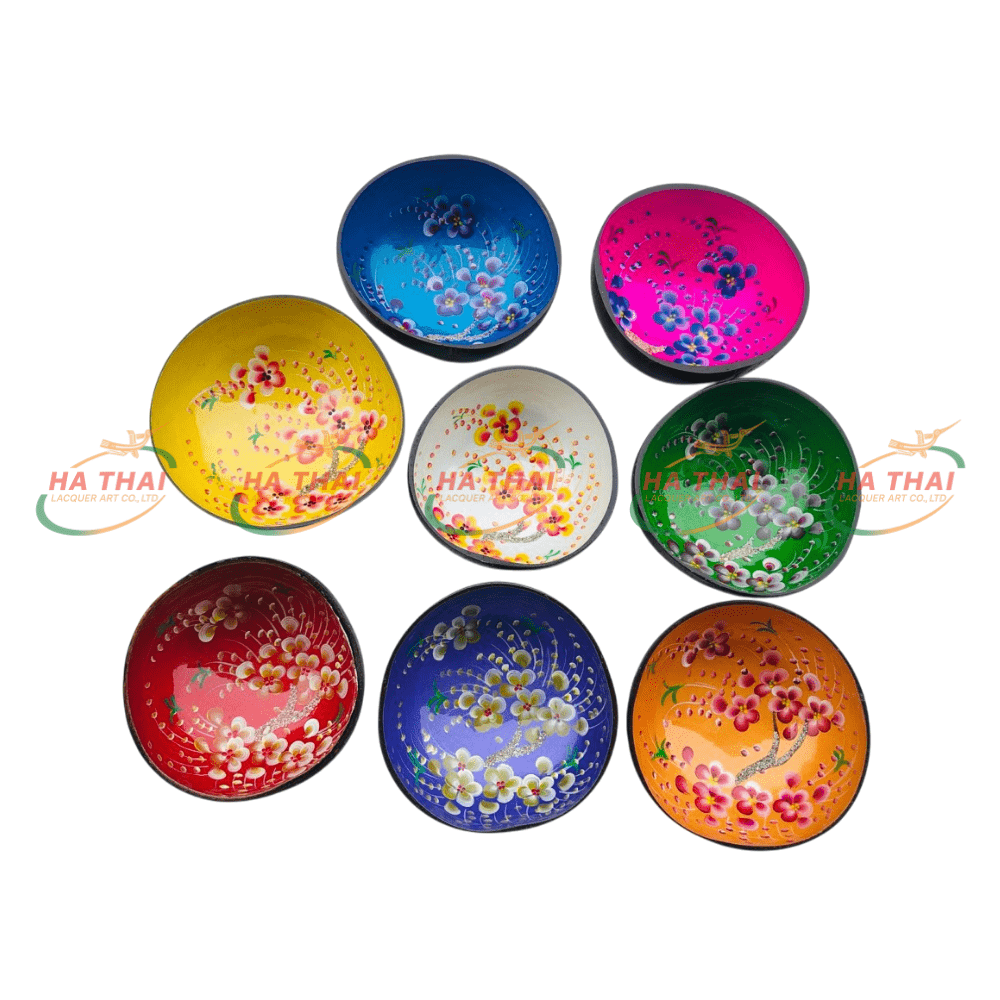 Wholesale Coconut Shell Bowls with Peach Blossom Painting (CB068)
