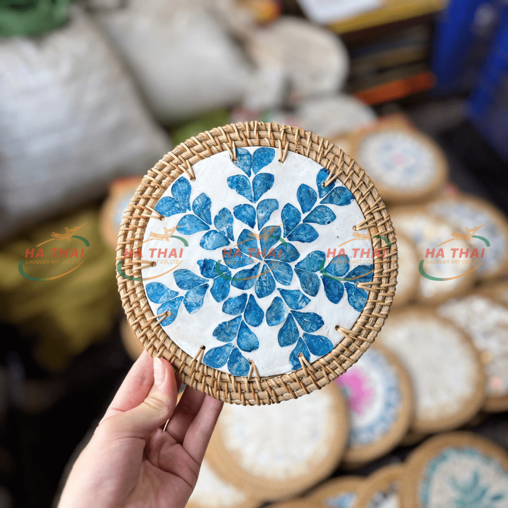 Dark Blue Floral Mother-of-Pearl Coaster (MPC12)