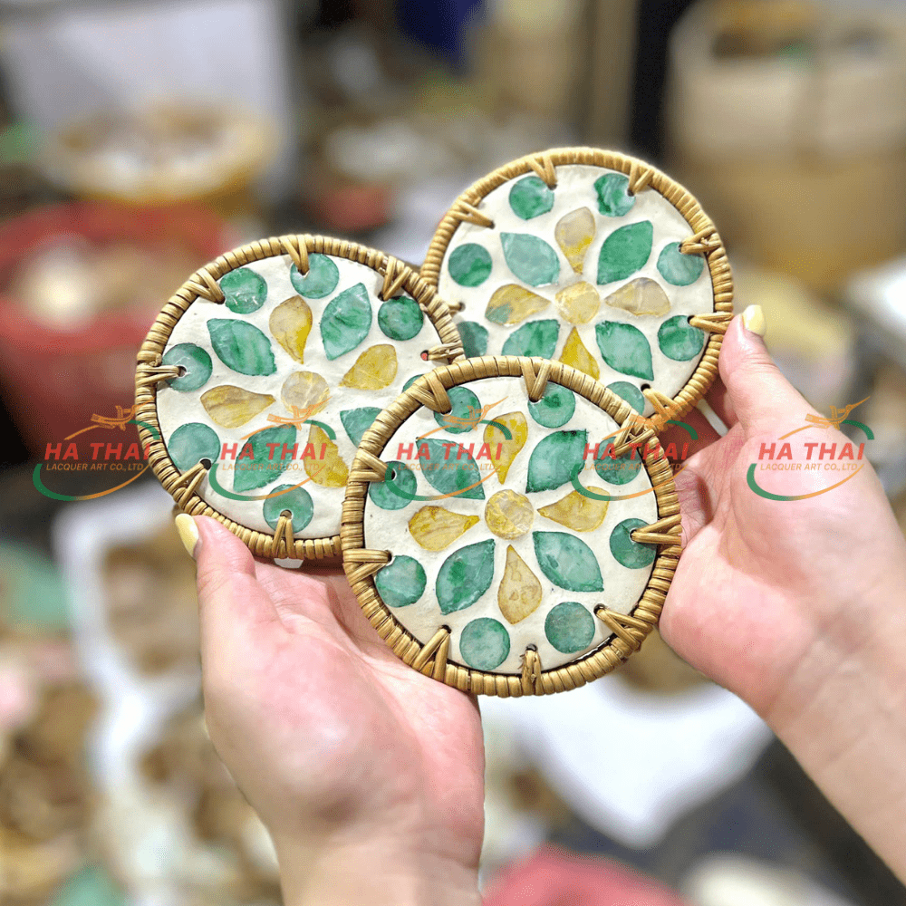 Green & Yellow Flower Mother-of-Pearl Coaster - HC13
