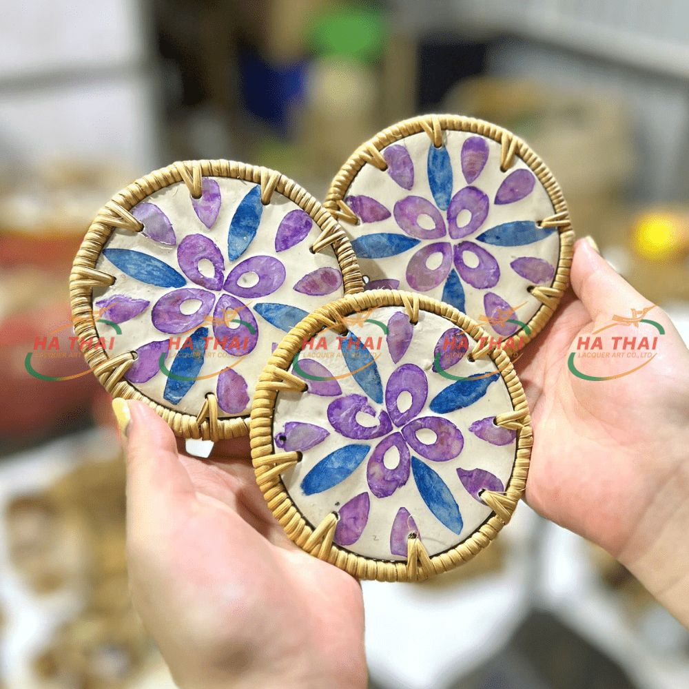 Blue & Purple Flower Mother-of-Pearl Coaster - HC14