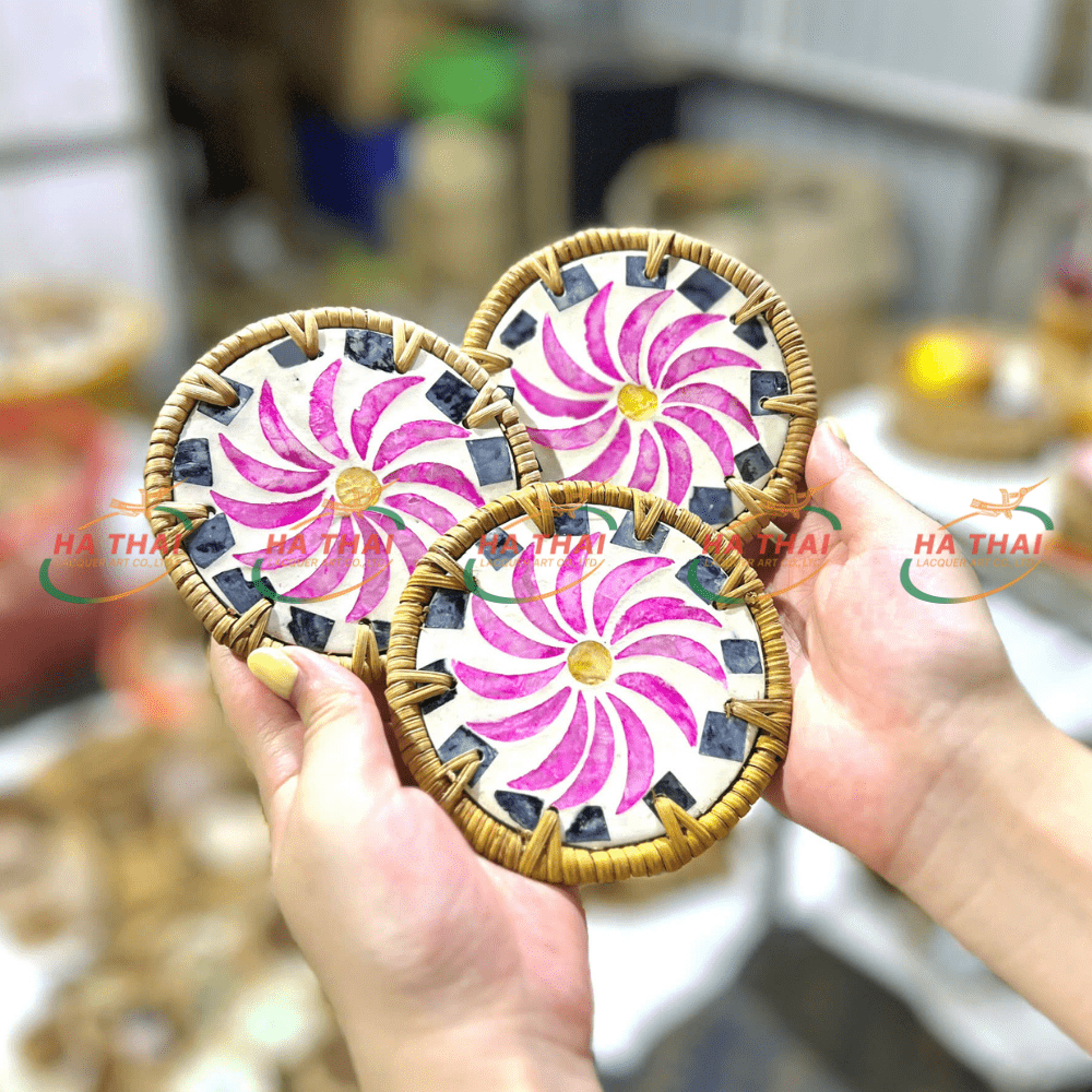 Pink Swirl Flower Mother-of-Pearl Coaster - HC15