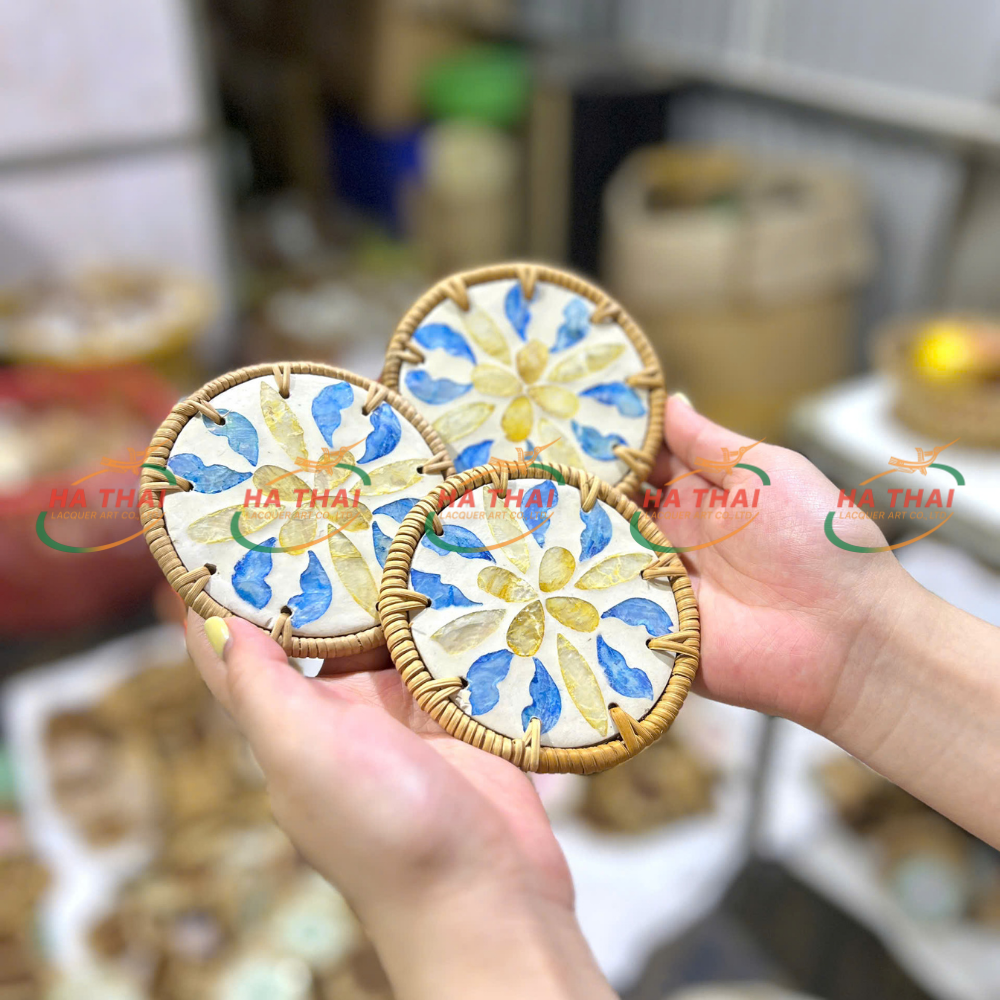 Blue & Yellow Floral Pearl Coaster - HC02