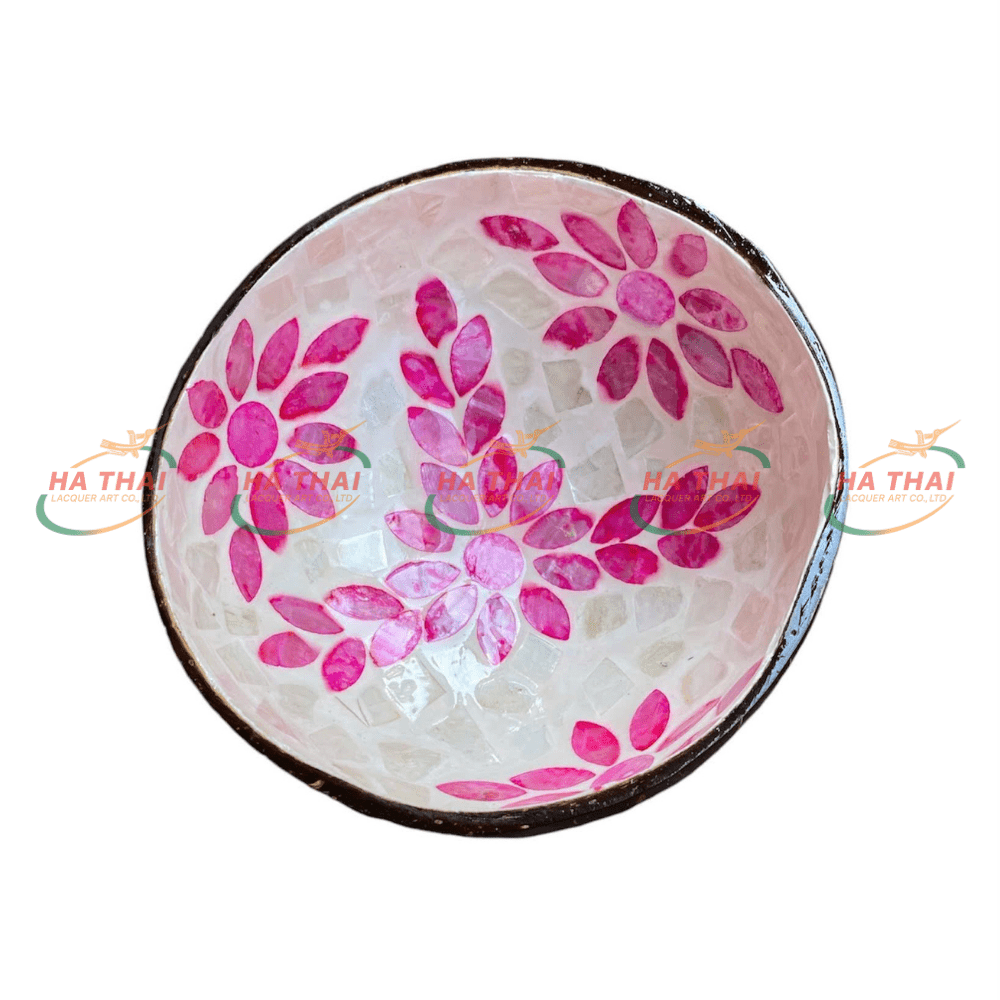 Pink Floral Mother-of-Pearl Coconut Bowl - MCB01