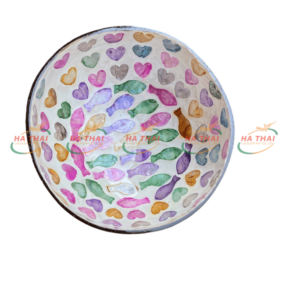 Colorful Fish Pattern Inlaid Mother-of-Pearl Coconut Bowl - MCB07