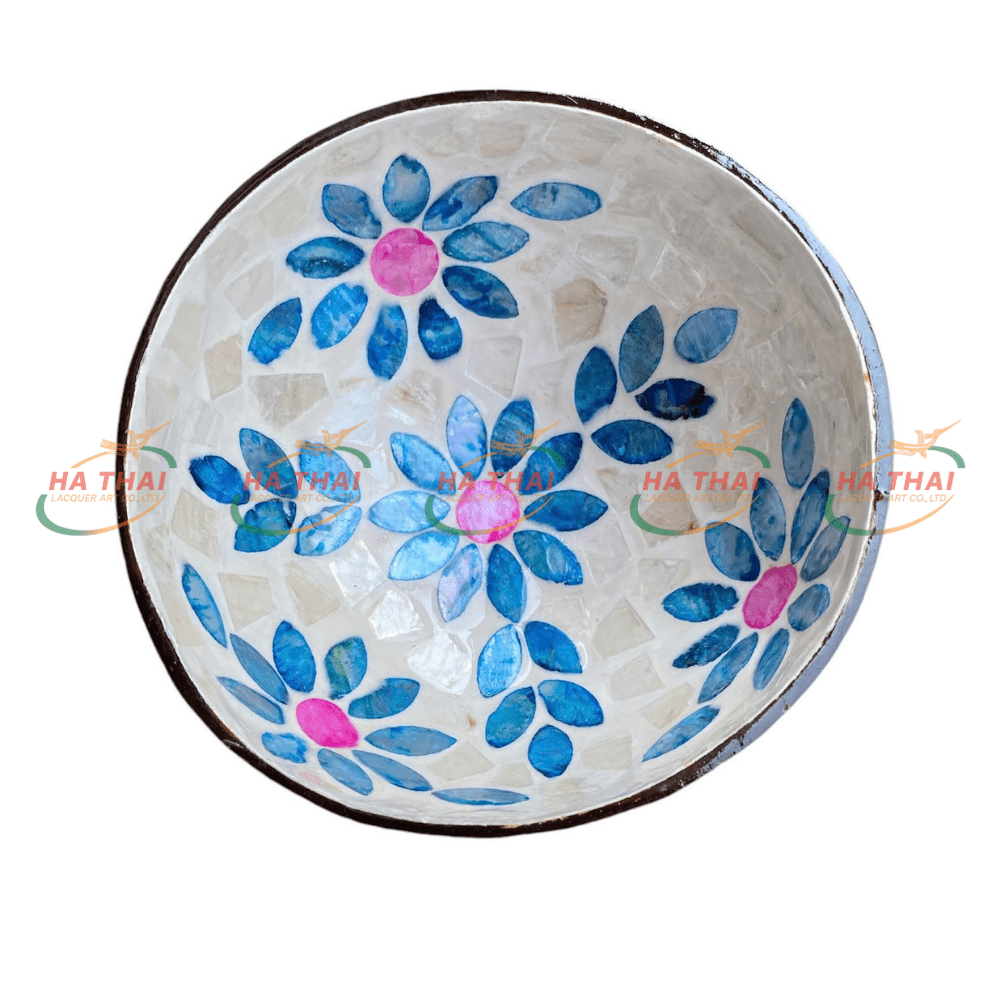 Blue Bloom Pearl Inlay Coconut Bowl - MCB09