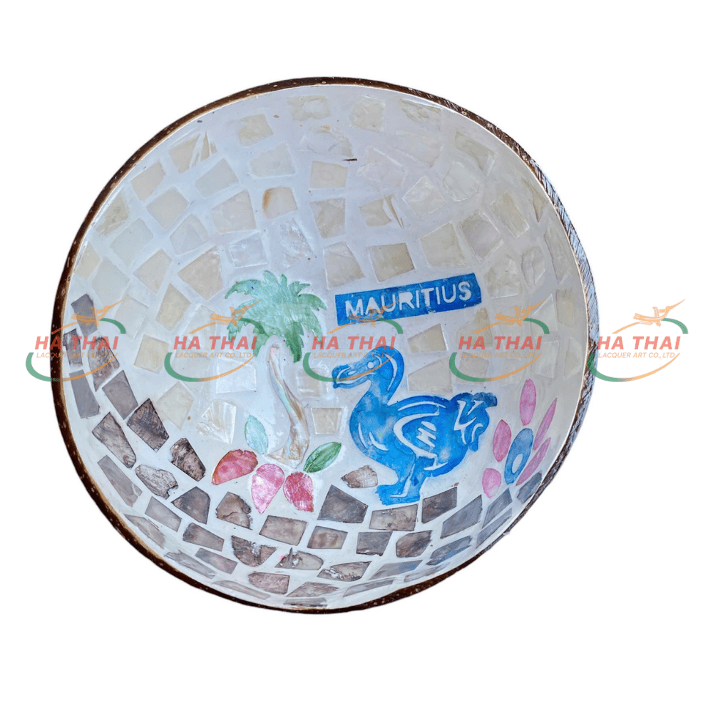 Mauritius Tropical Scene and Dodo Duck Inlaid Mother-of-Pearl Decor Bowl - MCB11