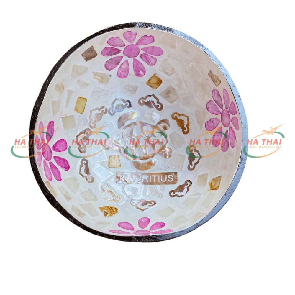 Mauritius Turtle & Blossom Inlay Coconut Bowl - MCB16