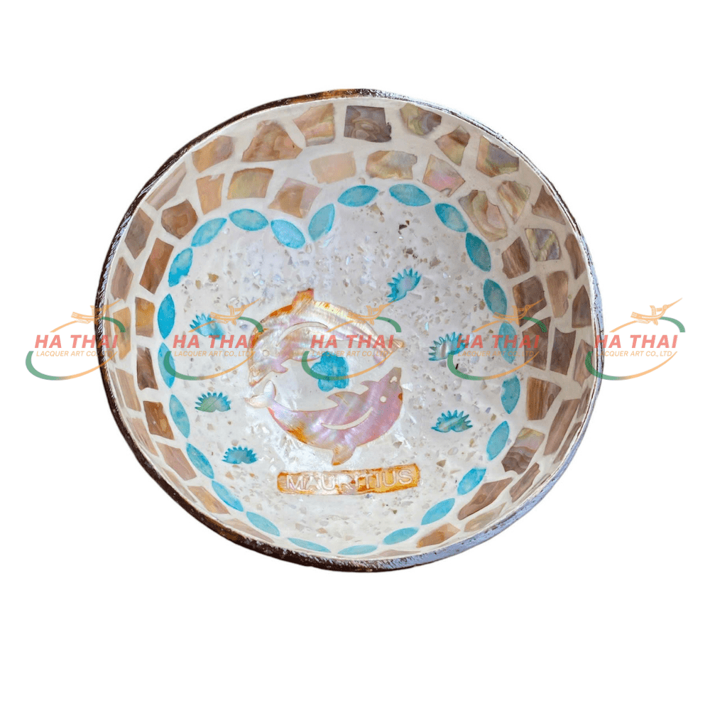 Mauritius Dolphin Duo Mother of Pearl Coconut Bowl - MCB17