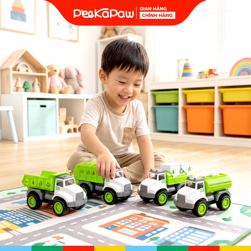 Túi 4 xe môi trường chạy đà trớn 090-69 PeeKaPaw Toys
