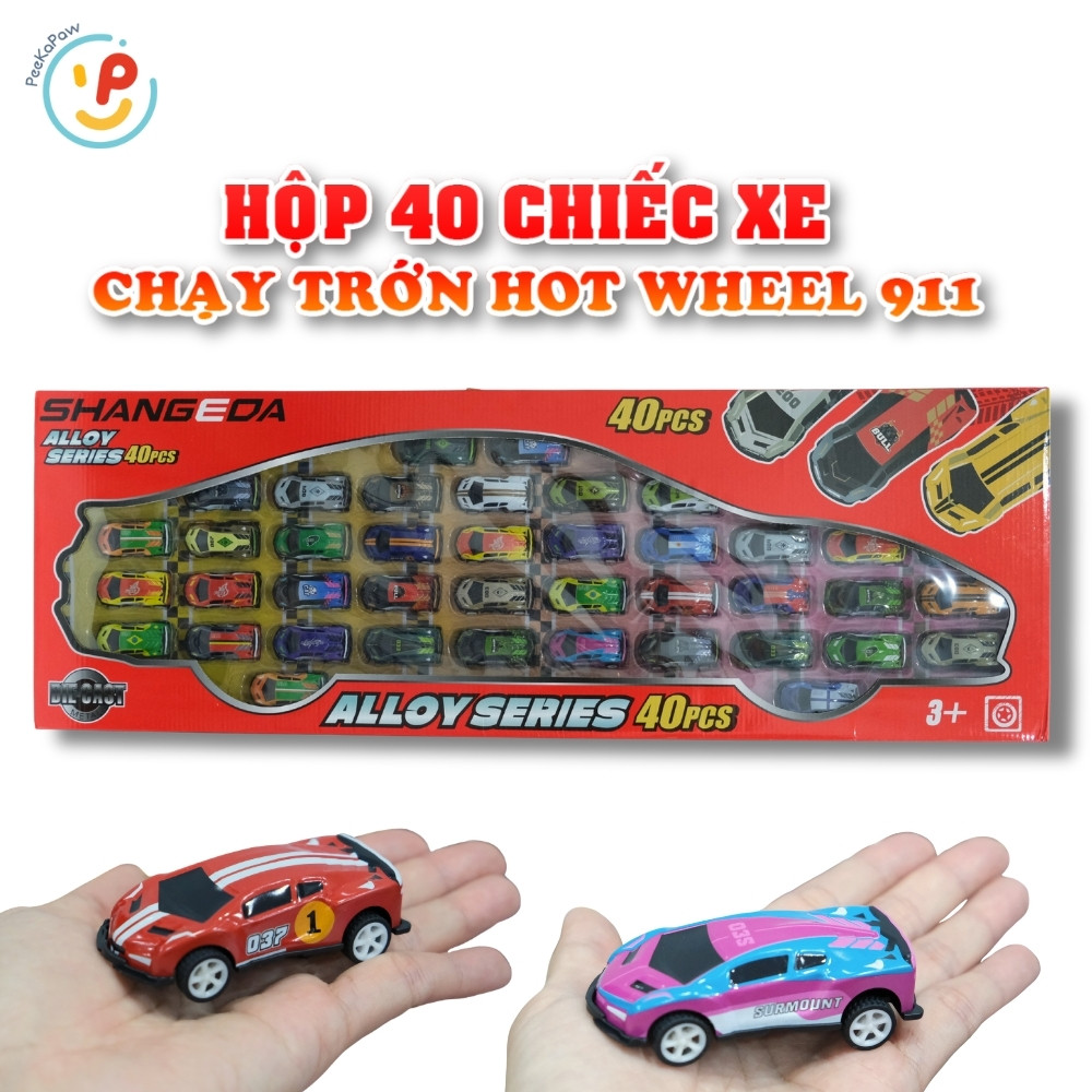 Hộp 40 Xe Ô Tô Mini Chạy Trớn Mẫu 911 Nhiều Màu Kiểu Thể Thao Cho Bé PeeKaPaw Toys