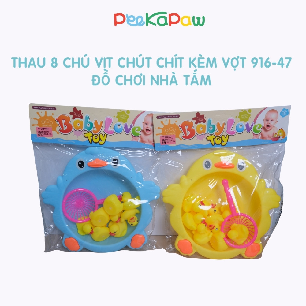 Thau 8 chú vịt con chút chít kèm vợt 916-47 đồ chơi nhà tắm PeeKaPaw Toys