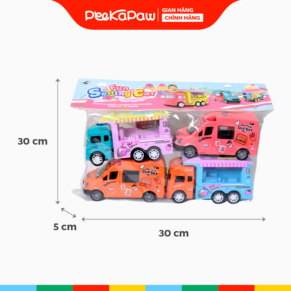 Túi 4 xe bán hàng food truck chạy trớn màu ngọt ngào 12cm 567-054 PeeKaPaw Toys