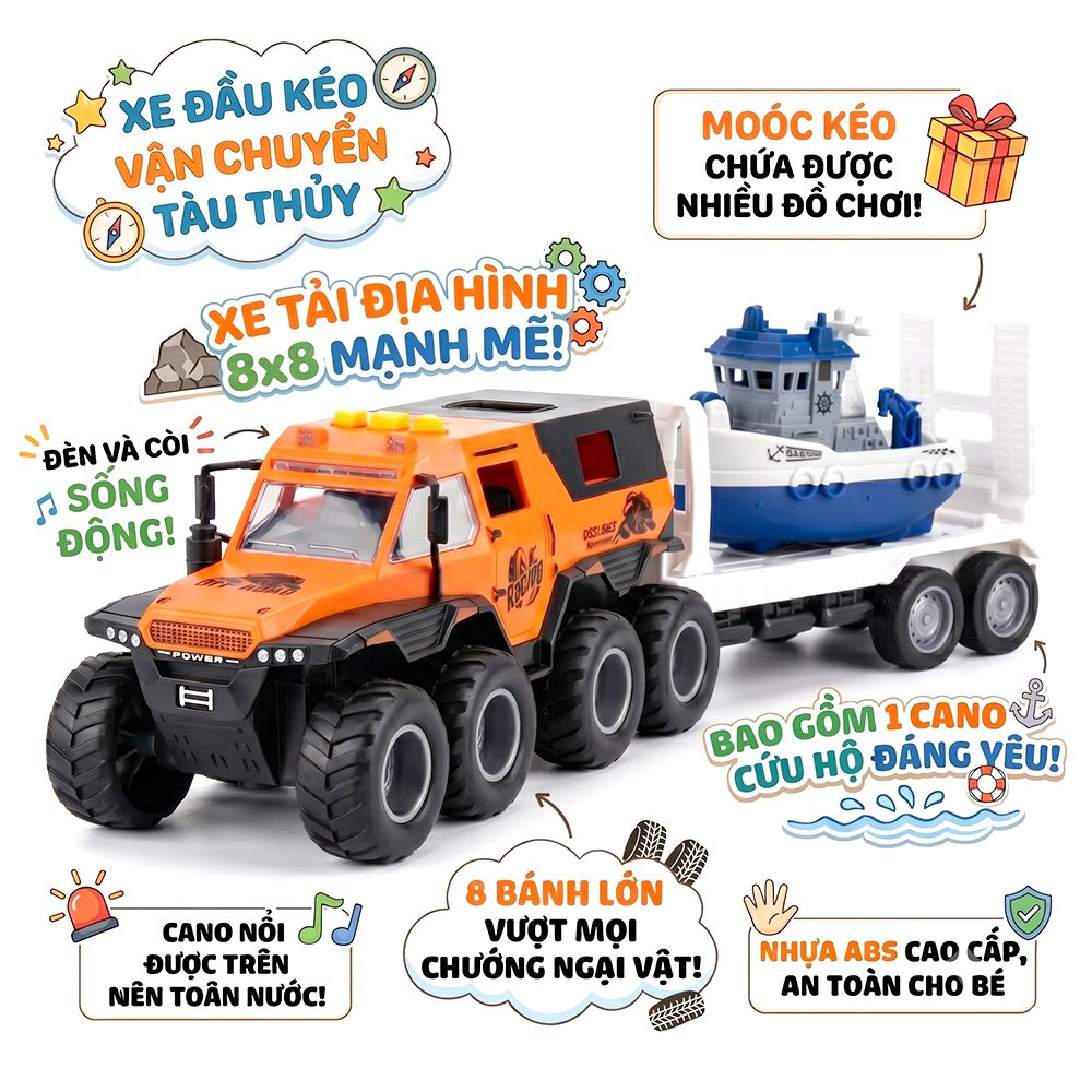 Xe đầu kéo vận chuyển tàu thủy có nhạc âm thanh 9913F PeeKaPaw Toys