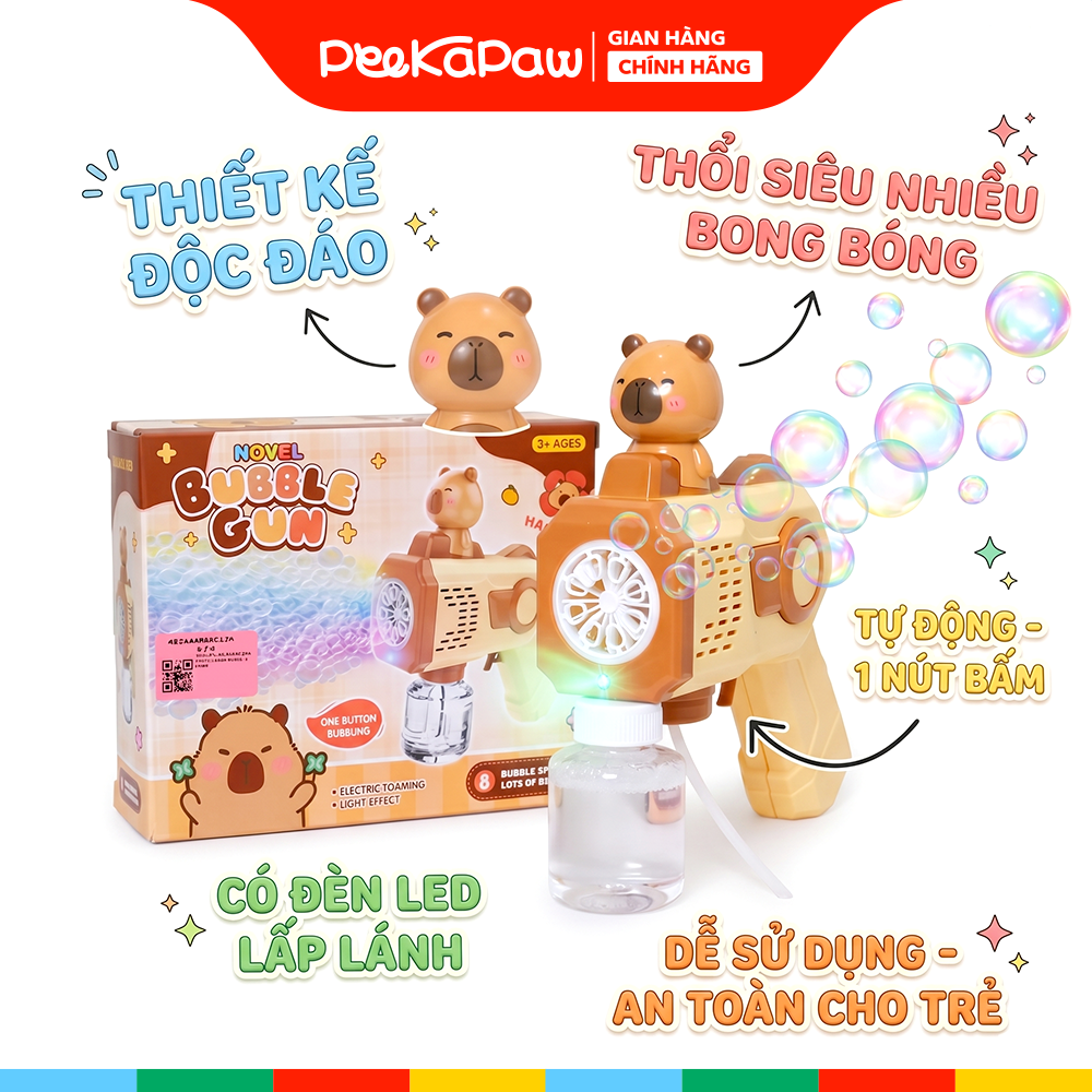 Máy Thổi Bong Bóng Tự Động Có Đèn LED Nhiều Mẫu PeeKaPaw Toys