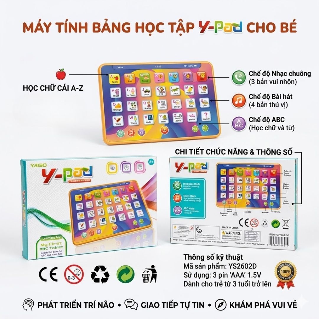 Máy tính bảng ipad đồ chơi cho bé học tiếng Anh bằng âm thanh YS2602D PeeKaPaw Toys
