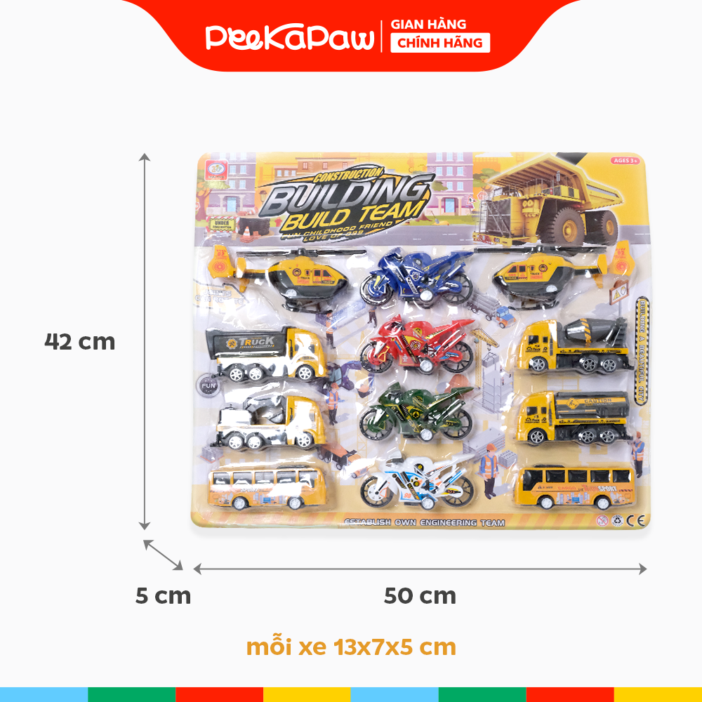 Vỉ 12 chiếc xe cảnh sát và máy bay chạy trớn BQ600-15 PeeKaPaw Toys
