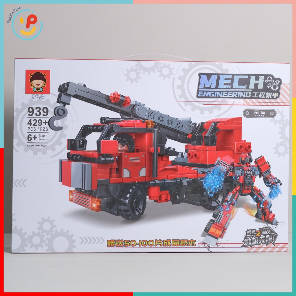 Đồ chơi lắp ráp robot biến hình xe cứu hỏa 429 chi tiết 939 PeeKaPaw Toys