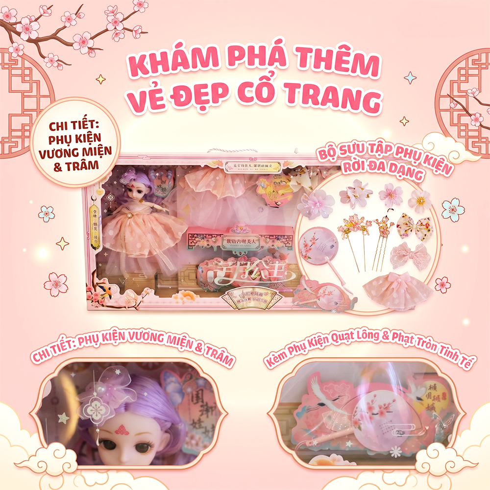 Hộp búp bê công chúa và phụ kiện váy thời trang 60cm 009-14 PeeKaPaw Toys