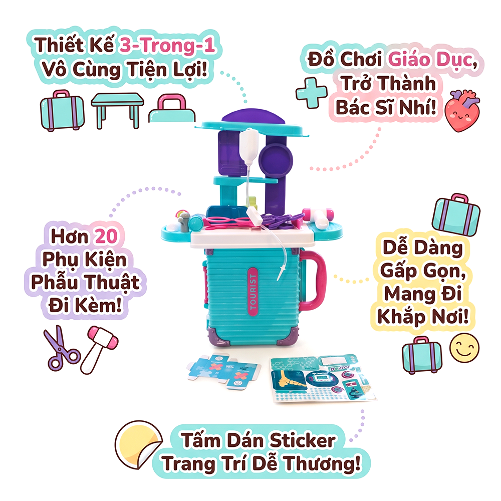 Vali đồ chơi dụng cụ bác sĩ dựng trạm khám di động 008-305A PeeKaPaw Toys