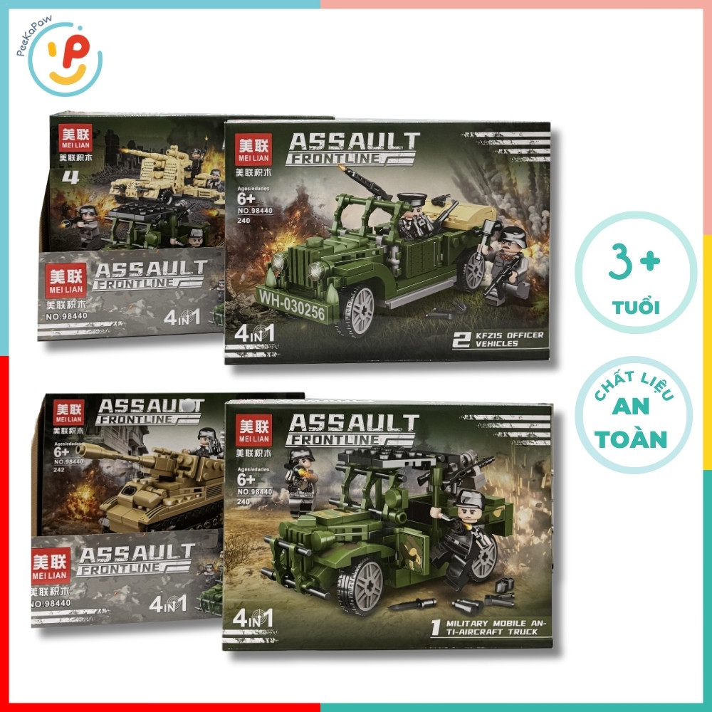 Đồ chơi lắp ráp 4 trong 1 xe tăng xe jeep quân đội Assault Frontline 98440 – PeeKaPaw Toys