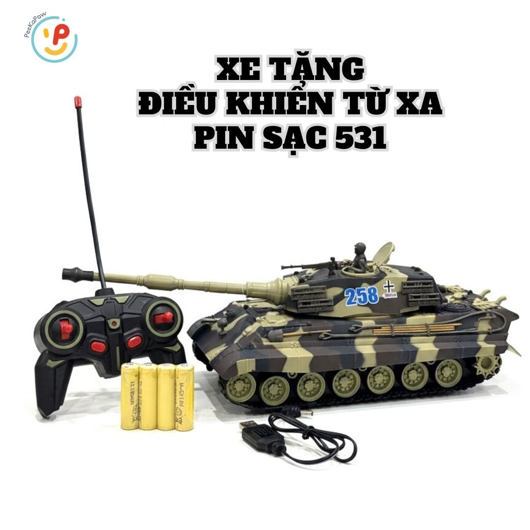 Xe Tăng Điều Khiển Từ Xa Pin Sạc 531 Mô Hình Quân Sự Tỷ Lệ 1:20 PeeKaPaw Toys