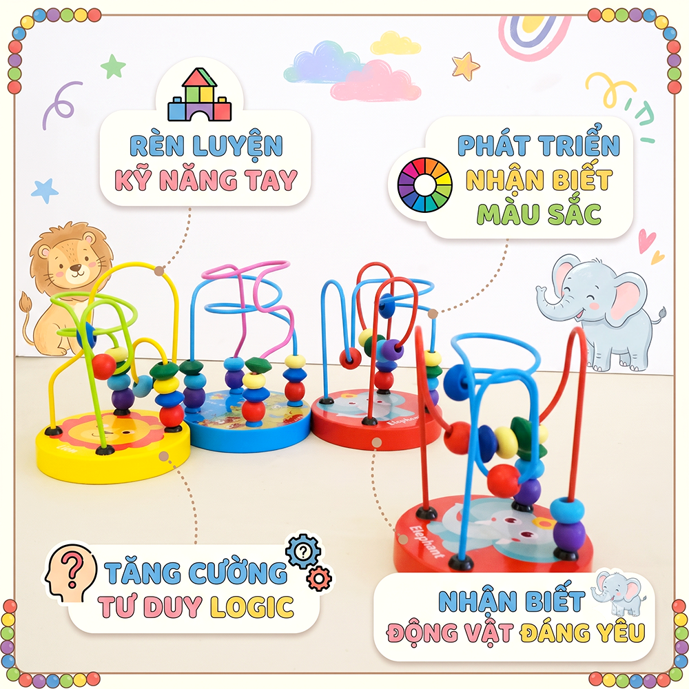 Đồ chơi bảng gỗ xỏ hạt bận rộn mini cho bé 12cm PeeKaPaw Toys