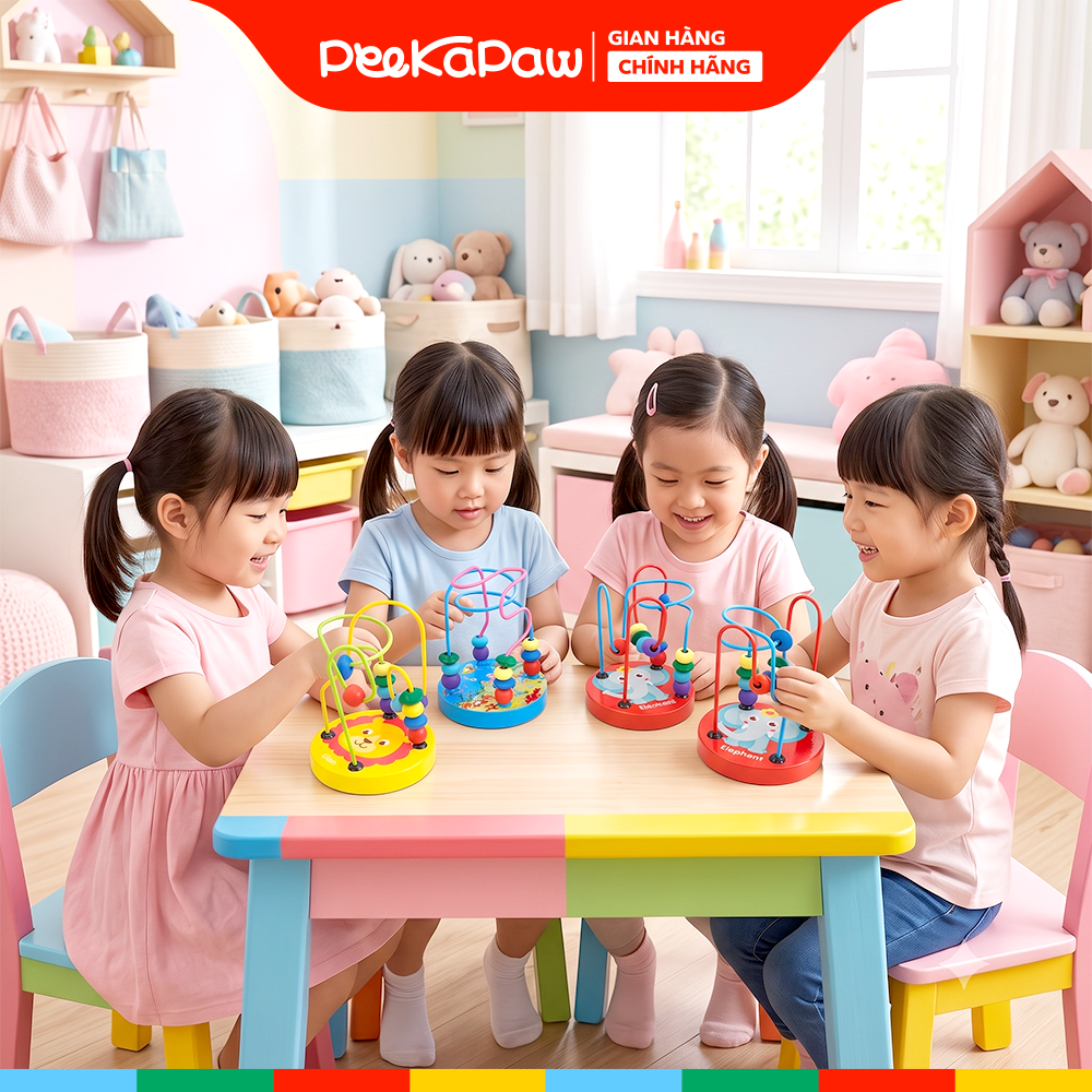 Đồ chơi bảng gỗ xỏ hạt bận rộn mini cho bé 12cm PeeKaPaw Toys
